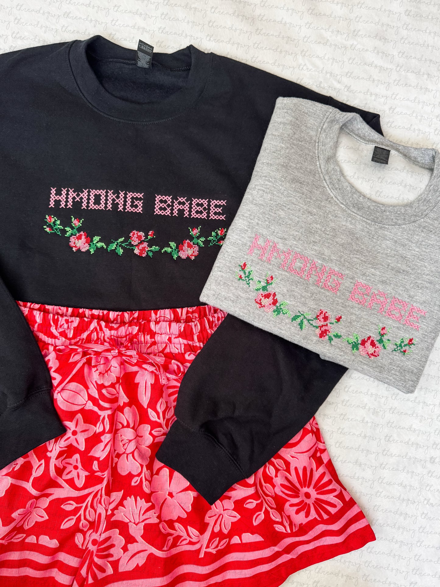 "Hmong Babe" Vintage Roses Cross Stitch Crewneck (PRE-ORDER)