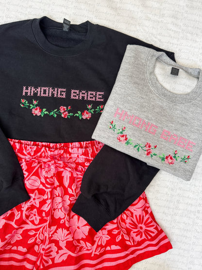 "Hmong Babe" Vintage Roses Cross Stitch Crewneck (PRE-ORDER)