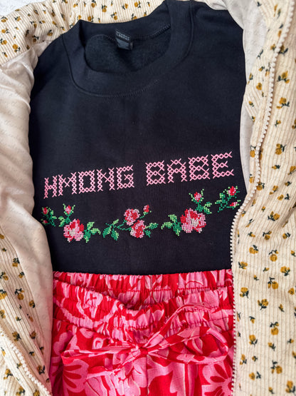 "Hmong Babe" Vintage Roses Cross Stitch Crewneck (PRE-ORDER)