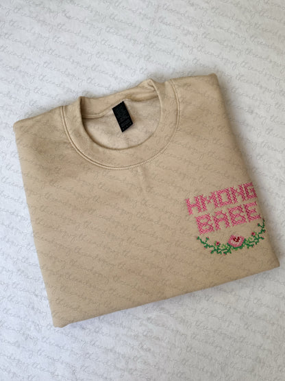 "Hmong Babe" Vintage Roses Cross Stitch Left Chest Crewneck (PRE-ORDER)