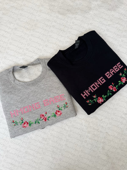 "Hmong Babe" Vintage Roses Cross Stitch Crewneck (PRE-ORDER)