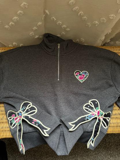 Cropped Side Bow Heart Lis Loos Applique CUSTOMIZATION Sweater (PRE-ORDER)